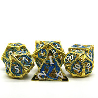 Dés de dragon polyédriques creux en laiton et cuivre pour aventures D&D personnalisées, ensemble de 7 pièces, couleurs or/argent/noir, logo personnalisé pour jeux de table