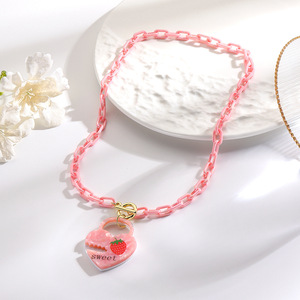 C & J Yanye Dopamine Acrylique Petit Coeur Rose Frais <span class=keywords><strong>Ne</strong></span> Se Fane <span class=keywords><strong>Pas</strong></span> Clavicule Chaî<span class=keywords><strong>ne</strong></span> Colliers pour Femmes - Product Image 4