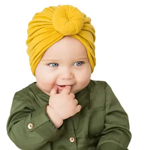 नायलॉन लड़की डोनट सिर शिशु सिर पर लपेट नरम बच्चों शावर आंटी Bandanas नवजात भारत बुनाई गाँठ टोपी बच्चे पगड़ी Beanie