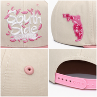 Topi Snapback Flat Brim Custom Warna Krem Pink Bahan Katun Twill 6 Panel Bordir 3D Dapat Disesuaikan Unisex Streetwear Baseball OEM ODM