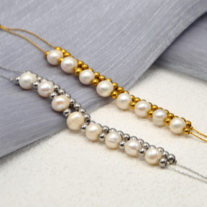 Bracelet géométrique superposé en acier inoxydable vintage avec perles, bicolore or/argent, cadeau tendance pour homme et femme en couple - Product Image 2
