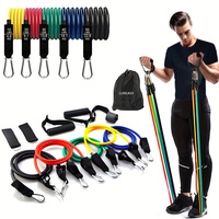 Juego de bandas de resistencia de goma natural para ejercicio físico en casa T317, 11 piezas, cuerdas de tracción elásticas para entrenamiento de fuerza en interiores