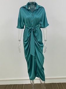 Eleganti abiti da ballo in raso di seta da donna con cravatta a pieghe abito da festa Casual con decorazione in pizzo per la notte da donna in discoteca - Product Image 6