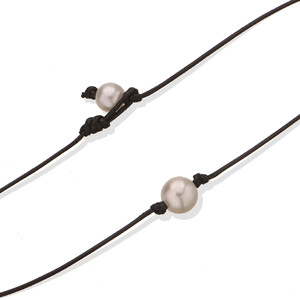 <span class=keywords><strong>Girocollo</strong></span> di perle d'acqua dolce coltivate singole di perle per donna gioielli in vera pelle fatti a mano con corda nera - Product Image 5