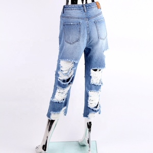 EDGE DENIM Jeans da <span class=keywords><strong>Donna</strong></span> a Vita Alta Strappati e Consumati, Morbidi Jeans Boyfriend <span class=keywords><strong>Blu</strong></span> Chiaro - Product Image 6