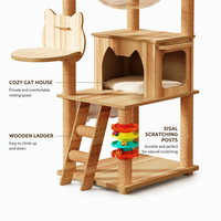 Arbre à chat rectangulaire en bois et sisal, multi-niveaux, durable, antidérapant, mignon, emballé en carton pour intérieur