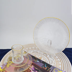 Platos elegantes redondos de vidrio transparente hechos a mano de 10 pulgadas, placa de cargador con borde dorado, PLACA PLANA de vidrio para servir platos, artículos para el hogar - Product Image 3