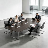 Table de réunion Stellan F, table de conférence de bureau commerciale, placage en chêne blanc avec couvercle rabattable et chemin de câbles