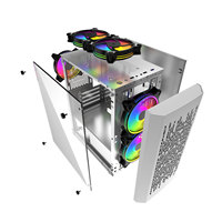Casing komputer putih MATX penjualan laris casing Pc Gaming Panel samping kaca Tempered pendingin air cahaya RGB