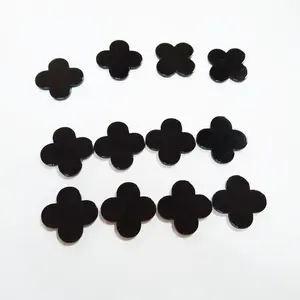 Hot sale good polished 8~14mm natural black agate clover black onyx gemstone beads