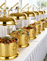Neuer Luxuriöser Edelstahl Goldener Buffet-Chafing-Dish 8L Alkoholbetriebener Speisenwärmer mit Hängedeckel und Sichtfenster FULAIXIN