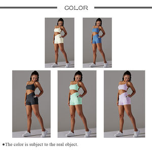 Tuta da donna allenamento in palestra 2 pezzi <span class=keywords><strong>Sexy</strong></span> Cross Back bellissimo reggiseno sportivo da <span class=keywords><strong>ciclismo</strong></span> pantaloncini da corsa Leggings Yoga Set per donna - Product Image 3