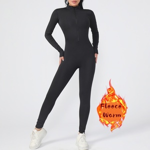 Combinaison une pièce zippée à manches longues pour femme 2026 – Coupe ajustée, idéale pour le fitness, l'entraînement sportif, le yoga, en polaire chaude - Product Image 2