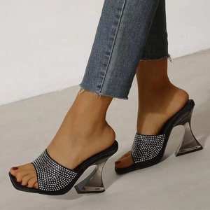 Zapatos de Tacón Alto con Cristales y Diamantes para Mujer, Sandalias de Moda con Punta Cuadrada y Deslizamiento Suave, Tacones Sexys para Exteriores - Product Image 5