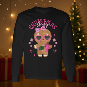 Camiseta navideña de manga larga con diseño de galleta de jengibre, lazo rosa, corazón y gafas, para mujer - Product Image 3