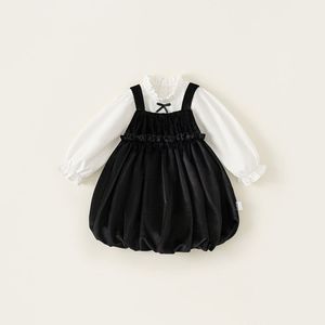Traje de primavera y otoño para niñas, Vestido de manga larga, falda con lazo para niños, 2 piezas, ropa de moda para bebés y niños - Product Image 1