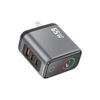 Pengisi Daya Cepat Desktop GaN 65W 2C1A 3-Port dengan Layar TFT Warna Cerdas PPS 3.25A untuk Laptop Notebook Ponsel