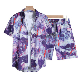 Ensemble <span class=keywords><strong>chemise</strong></span> et <span class=keywords><strong>pantalon</strong></span> décontracté d'été pour <span class=keywords><strong>homme</strong></span>, style hawaïen, imprimé numérique, respirant, 100 % polyester tricoté, vente en gros - Product Image 5