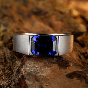 925เงินสเตอร์ลิงแหวนผู้ชาย3.51ct Lab ปลูกบลูแซฟไฟร์หินมรกตตัดแหวนบุรุษ - Product Image 2