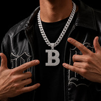 Collier Pendentif Lettre B Entièrement Sertie de Strass pour Homme, Chaîne Cubaine en Alliage Hip Hop, Accessoire Streetwear pour Rappeur