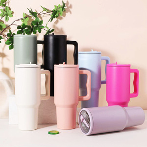 New <b>Straw</b> Lids Travel Insulated 40 oz Wholesale Car Tumblers Thermal Mug Stainless Steel 40oz Tumbler <b>with</b> Handle - Product Image 4
