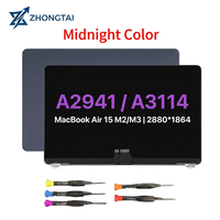 MacBook Air A2941 A3114 Layar LCD IPS 15-Inci Perakitan Pengganti Layar Penuh Perak Starlight Abu-abu Ruang Angkasa Midnight