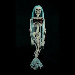 Decoraciones del Día DE LA Muerte de Halloween, modelo de esqueleto de sirena de plástico colgante con pelo azul para fiestas en casas embrujadas - Product Image 6