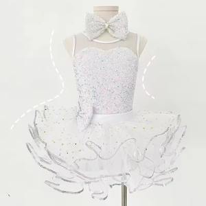 Costume de ballet P0006 pour filles, vêtements de scène pour enfants, robe de princesse pour spectacle, tenue de fête romantique, 100% polyester - Product Image 4