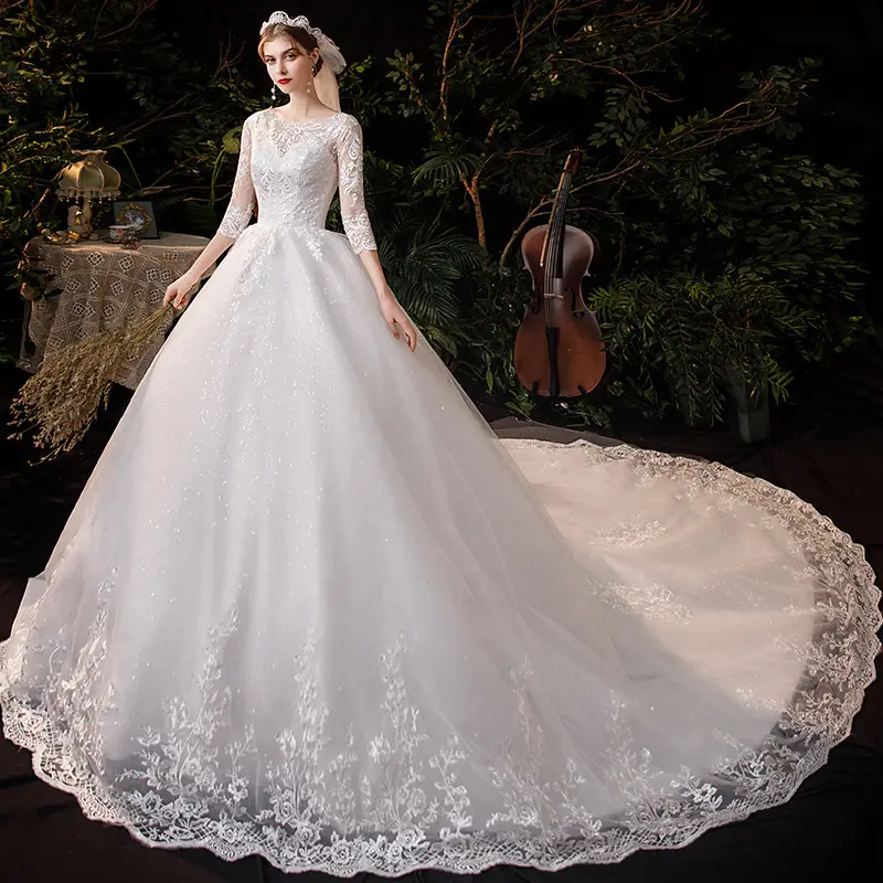 TWU69 High Quality Bridesmaid Lace Wedding Dress Plus Size Bridal Handmade Bridal Gown
