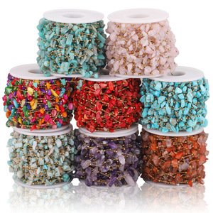 Silver & Gold Plated Stainless Steel <b>Chain</b> with Various Semi-Precious Stone Chips Beaded for DIY Necklace & Bracelet - Product Image 2