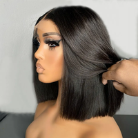 Peluca de Cabello Humano Virgen de Primera Calidad, Super Double Drawn, Corte Bob Corto, con Frente de Encaje Transparente, Color Negro Natural, Proveedor de Pelucas Bob