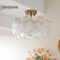 Plafonnier LED en verre de style français, luxe léger, trèfle à quatre feuilles, 40 cm, contrôle par application, pour salon, salle à manger, chambre principale