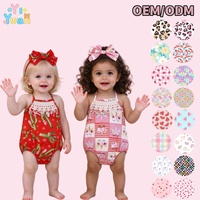 Ensemble 2 pièces pour bébé fille : Barboteuse licou imprimée Noël festif, body à bordure dentelle et bandeau nœud, sans manches, vêtements de fêtes pour bébé
