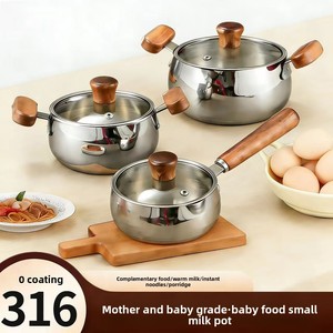 Two-Handle <strong>Small</strong> Soup/Milk <strong>Pot</strong> 316 Stainless Steel Walnut Wood Handle Baby-Safe Uncoated Glass <strong>Lid</strong> Home Use Infant Cookware - Product Image 4