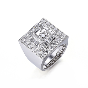 Anillos de oro blanco macizo de 18 quilates hechos a mano para hombre, de lujo, con diamantes blancos naturales de alta calidad, semi-montados. - Product Image 1