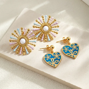 Pendientes de Corazón con Fuegos Artificiales al por Mayor para Mujer, Chapados en Oro PVD con Esmalte, Acero Inoxidable 304, Joyería de Moda - Product Image 1