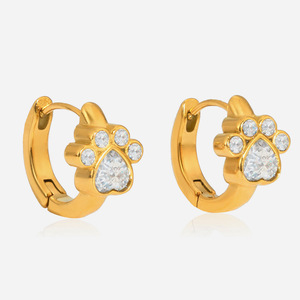 Cat Paw Huggie Earrings Gold Tone Zircon <b>Crystal</b> <b>Animal</b> Shape Everyday Wear Stainless Steel Jewelry - Product Image 1