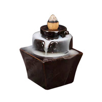 Quemador de incienso de cascada de cerámica con junta de bambú, quemador de incienso de reflujo, decoración budista, regalo de aromaterapia para el hogar