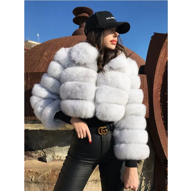Abrigo de piel de costura de manga larga abrigo de imitación de piel de zorro forro de piel sintética de chica mujeres de punto