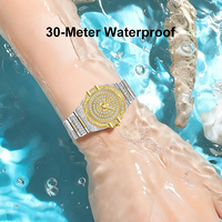 Relojes de Cristal con Diamantes de Moda Unisex a Bajo Precio, Relojes de Lujo para Hombre y Mujer, Reloj de Pulsera Analógico de Cuarzo de Acero Inoxidable Dorado