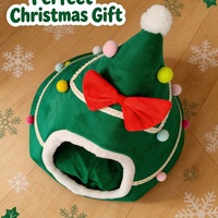 Lit pour chat et chien de Noël, style yourte, nid douillet pour animaux de compagnie, nœud papillon, intérieur, facile à nettoyer