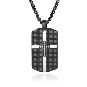 Fuente Fabricante Spot Plaid DOG <span class=keywords><strong>TAG</strong></span> Marca con incrustaciones de piedra Cruz Collar Cross-border Hombres Colgante de acero de titanio - Product Image 4
