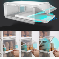 Boîte à chaussures à tiroir coulissant, en plastique transparent, armoire à chaussures, finition empilable, boîtes de rangement à rabat, étagère à chaussures