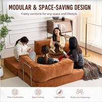 Canapé-lit modulaire compressé et emballé en rouleau avec tissu en velours côtelé et structure en acier inoxydable, convertible pour la maison