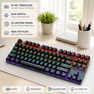 Clavier mécanique filaire USB 87 touches, interrupteurs bleus, 20 modes d'éclairage, plaque supérieure en ABS et fer, OEM ODM pour PC portable, CE ROHS FCC T18 - Product Image 3