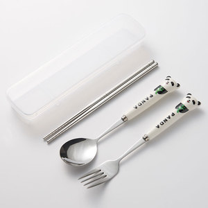 Xách tay 304 thép không gỉ Bộ đồ ăn thiết lập với gốm xử lý sáng tạo Panda Thiết kế-kim loại nĩa muỗng đũa cho các bên - Product Image 6