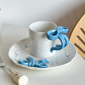 Novelty Bow Ceramic Coffee Mug Cute Bowknot Porcelain Tea Cup and Dessert Plate - Product Image 3