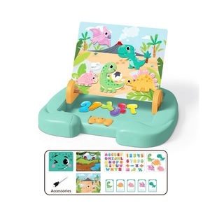 Многофункциональная мини-доска для рисования 3-в-1 Монтессори: развивающая игрушка-пазл, доска для рисования и мольберт с мультяшным динозавром для детей - Product Image 4