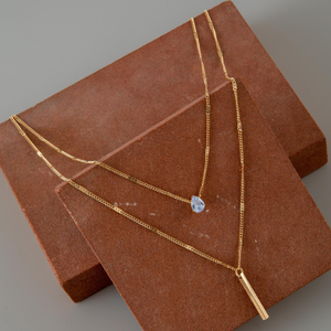 KISSWIFE Fashion <strong>Moon</strong> <strong>Stars</strong> Link Chain Pendant Necklace Zinc Alloy Gold Plated Square Double Layers Wedding Jewelry for Women - Product Image 6