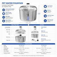 Fontaine à eau sans fil pour animaux de compagnie, grande capacité, en acier inoxydable, distributeur d'eau automatique pour chats et chiens, approvisionnement B2B